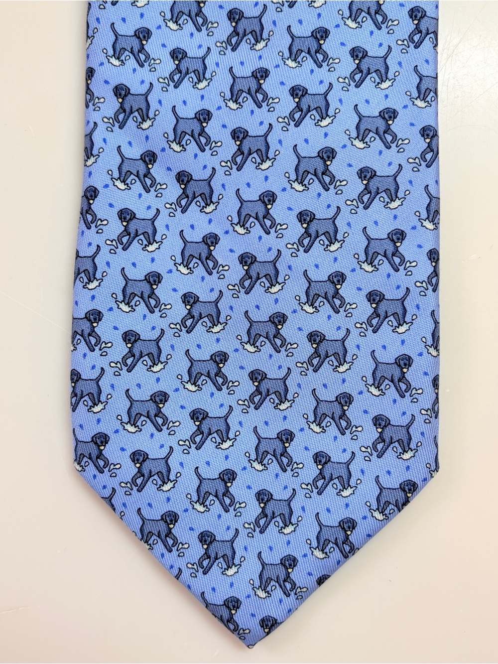 Vineyard Vines Blue Silk Tie Black Lab Labrador Dog Water Splash 58.5” Shep Ian
